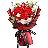 Hlenbin Crochet Flowers Bouquet, Crochet Roses Knitted Flower Bouquet for Valentine's Day, Mother's Day, for Girlfriend, Wife, Lover, Mom, Red