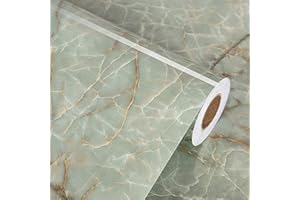 LIKILIKI Green Marble Contact Paper for Countertops Waterproof Granite Peel and Stick Wallpaper Decorative Vinyl Contact Paper for Kitchen Cabinets Table Top Cyan Marble Wallpapers for Backsplash 15.8"x78.7"