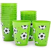 BLUE PANDA Soccer Reusable Plastic Party Cups - Pack of 16 Soccer Reusable Cups - Green Plastic Cups
