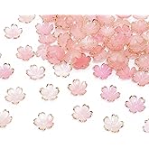 Tupalizy 100PCS Small Flower Beads Cherry Blossom Decor Acrylic Floral Spacer Beads Gold Plated Charms for Bracelets Jewelry Making Necklaces Earrings Keychain Art Crafts Projects Gifts (Light Pink)