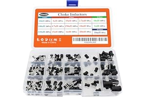 Yetaida 160 Pcs Choke Coil Inductors, 15 Values1uH to 220uH 1mH to 20mH Dip Radial Power Vertical Inductors Assortment Kit High Self-Resonance Frequency
