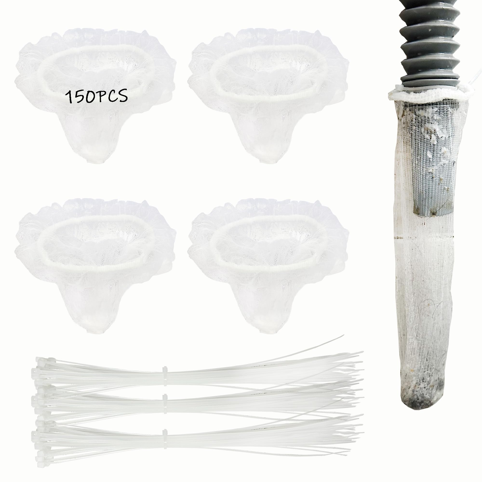 Photo 1 of 150 Pack Lint Traps for Washing Machine Hose - Washer Hose Lint Catcher Laundry Hair Catcher Includes 150 Nylon Mesh Lint Traps and 150 Cable Ties Fits Most Washing Machine (Disposable)