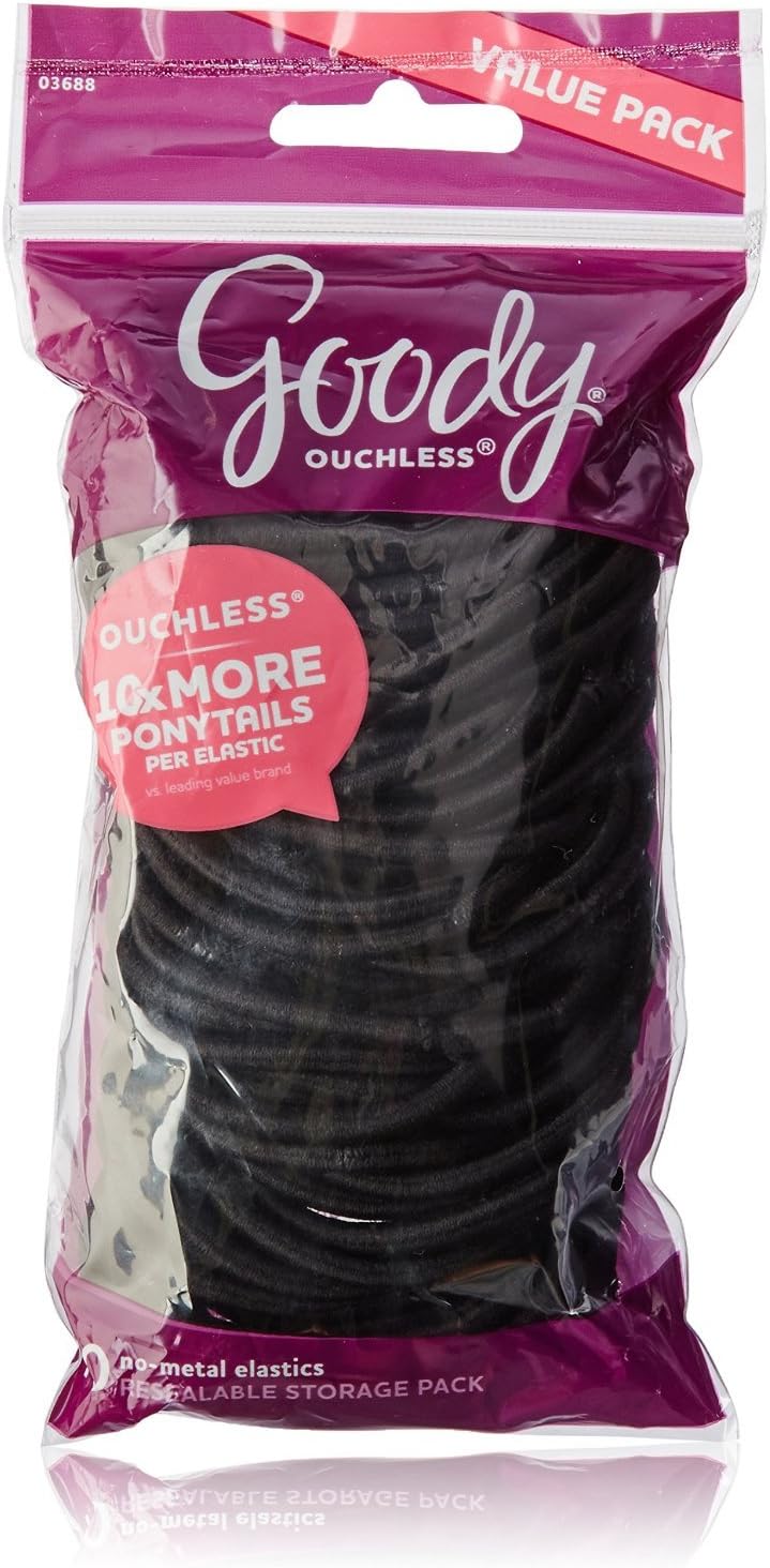 Goody Ouchless Elastic Thick, Black, 81 Count