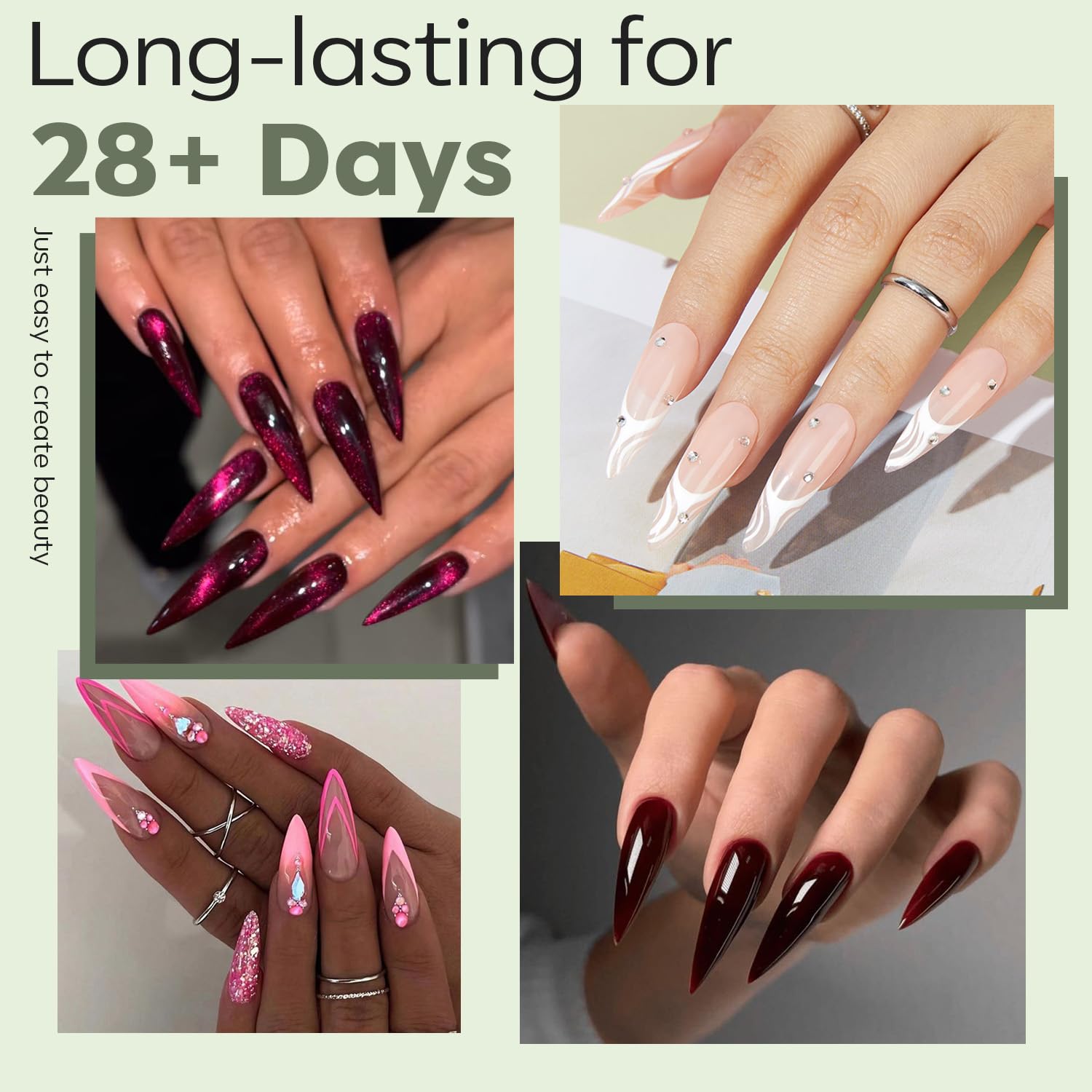 modelones Long Stiletto Nail Tips, Pre-shaped Soft Gel Tips Fake Nails False Acrylic Clear Full Cover Press on Extension Kit Gel Manicure DIY at Home 216PCS 12Sizes - Image 2