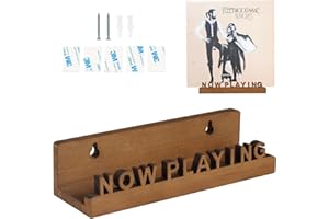 PIUAEUE Now Playing Vinyl Record Stand 12” Vinyl Record Wall Mount Pinewood Vinyl Record Holder Wall Mount with 2 Mounting Options Shelf Walnut Stain Finis Display