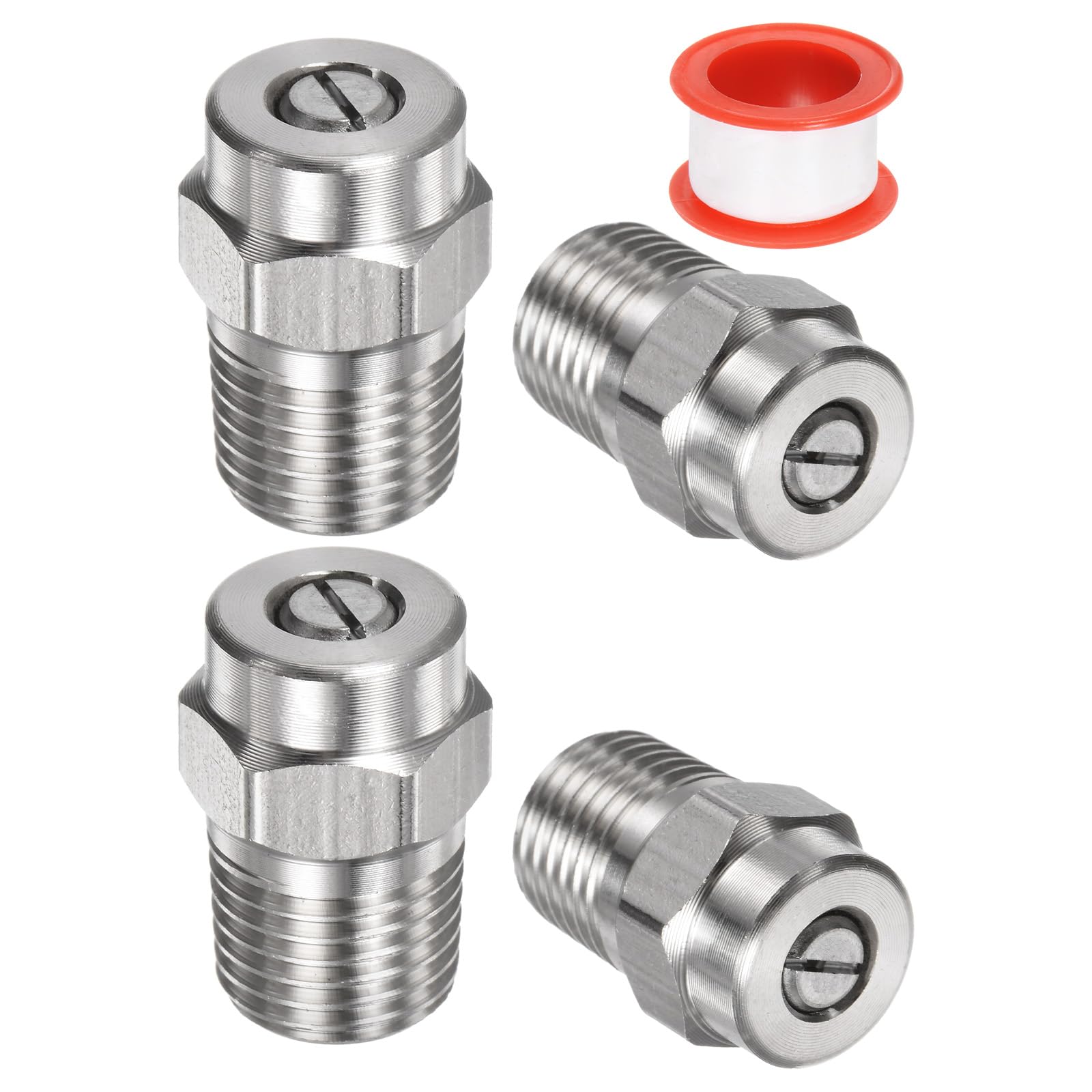 M METERXITY 4 Pack Surface Clean Tips - 40 Degree 1/4" NPT Male #40030 Pressure Washer Nozzles Cleaner Nozzle Replacement, Stainless Steel with Sealing Tape for Water Guns (1.07mm Orifice)