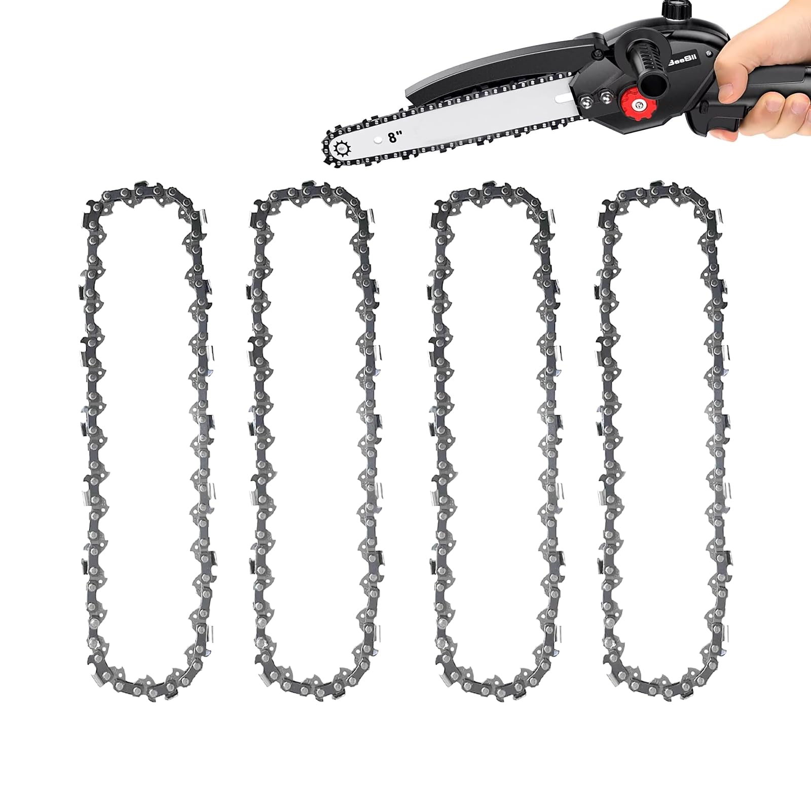 WIRSHO 4 PCS Chainsaw Chain for 8 inch Bar, 3/8" LP Pitch, 33 Drive Links, 0.050" Gauge (1.3mm), Low-Kickback Saw Chain for Mini Handheld Chainsaw for Tree Trimming Wood Branch Cutting