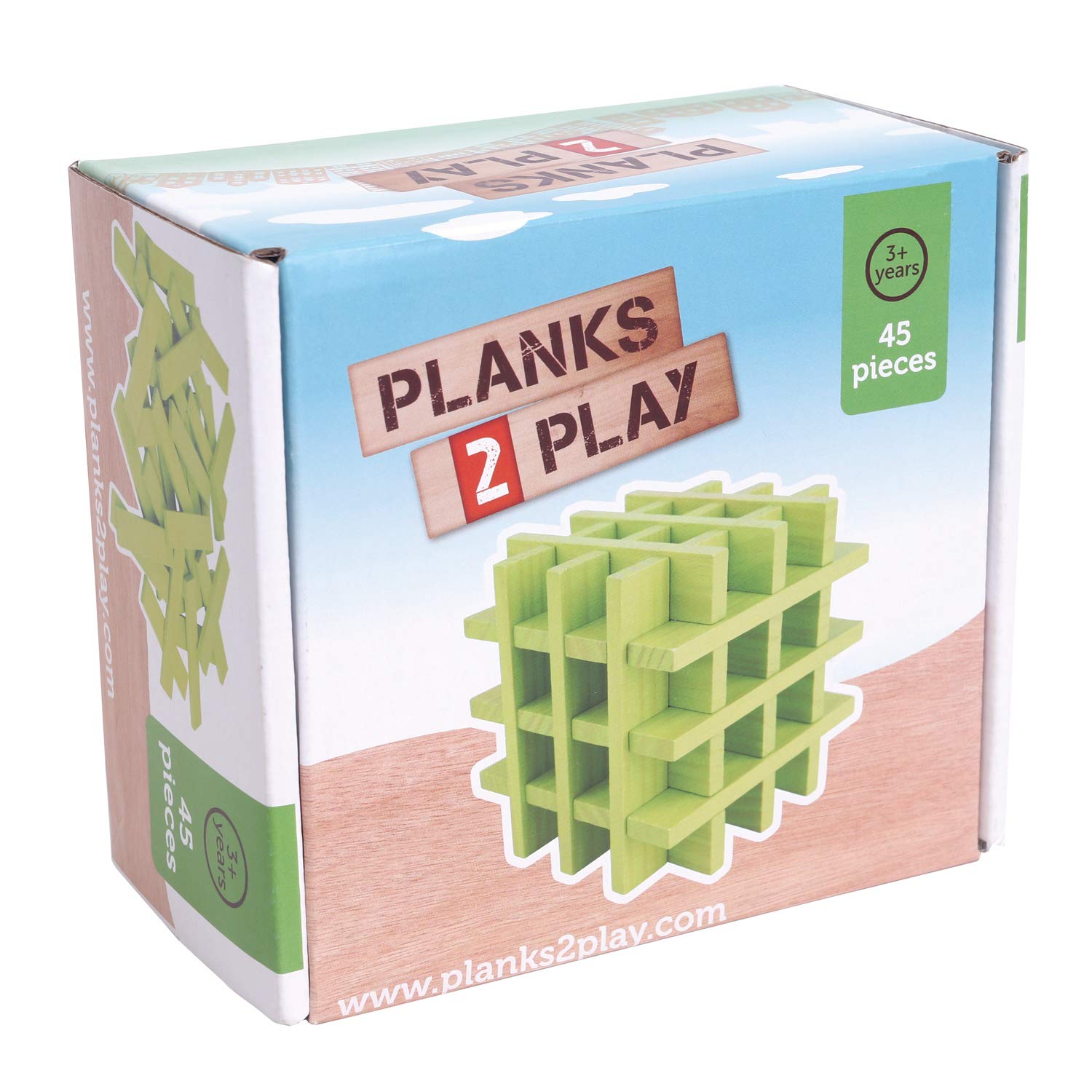 New Classic Toys Planks2Play Green Colored Wooden Building Planks 45 pieces Educational Perception Toy for Preschool Age Toddlers Boys Girls, Multi Color