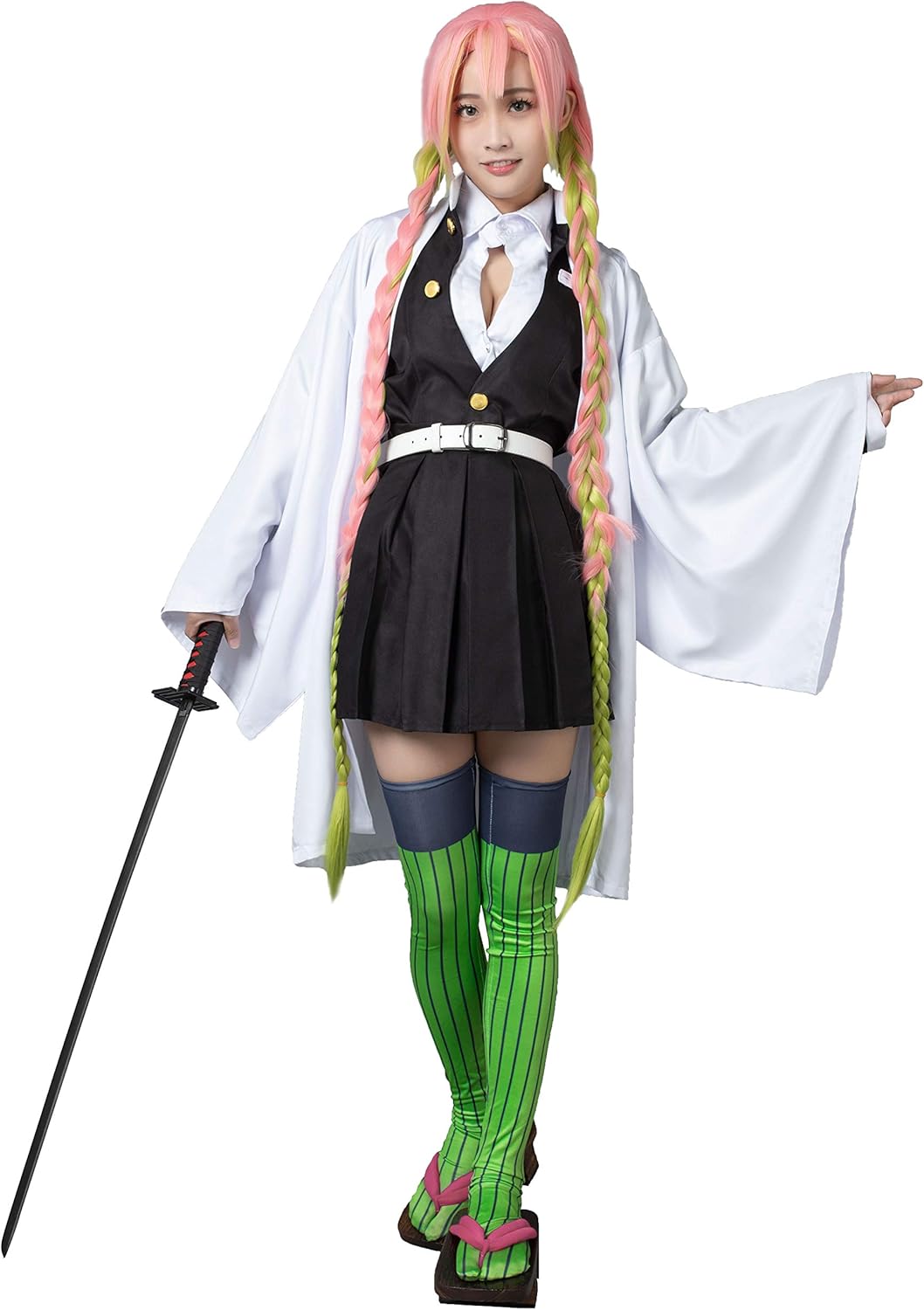 Amazon ProCosplayJP 甘露寺 蜜璃 かんろじ みつり 鬼殺隊 隊服 コスプレ コスチューム 衣装 着物 羽織り 和風 大正時代 mp005152 (XXXL（バスト