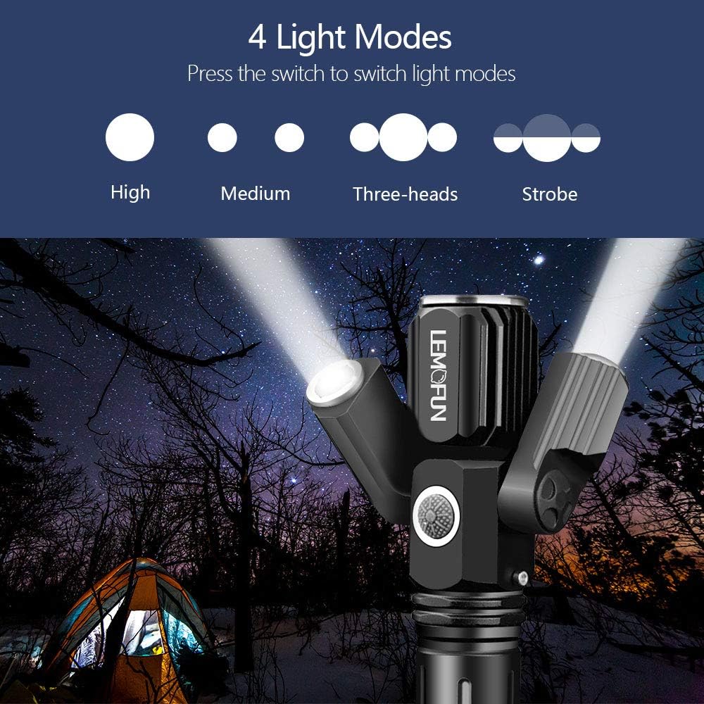 LED Tactical Flashlights High Lumens - 18650 Rechargeable Flashlight - 1000 Lumen Super Bright Light with 3 Bulbs, Zoomable, IP65 Water Resistant, 4 Modes - CREE Flashlight for Camping Emergency - - 
