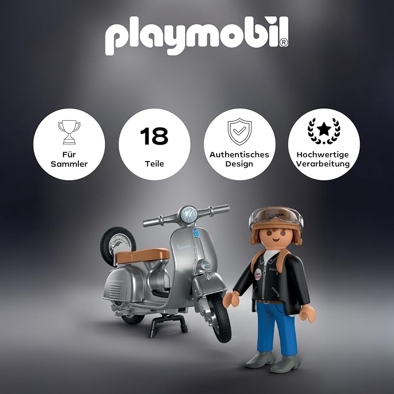 | Vespa | Vespa 80th Anniversary: Original Style | Jubiläums-Edition in silbernem Retro-Design mit Figur, Helm & Stickerbogen | Für Kinder ab 4 Jahren | 72282 — Foto 2 von 7