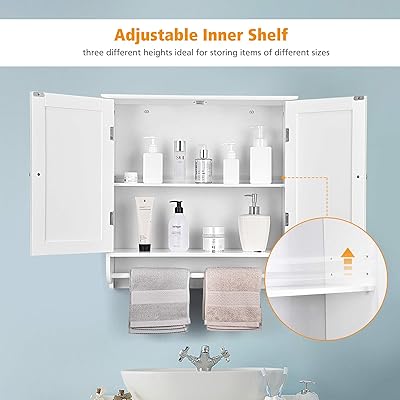 Buy Tangkula Bathroom Wall Cabinet Wall Mounted Bathroom Cabinet With Towel Bar Medicine Cabinet With Double Door Adjustable Shelf Over The Toilet Storage Cabinet For Bathroom Kitchen Online In Indonesia B08sk2crqc