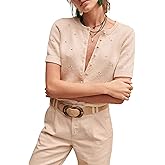 Bianstore Women's Casual Short Sleeve Crewneck Button Down Cardigan Sweater Crochet Knit Top