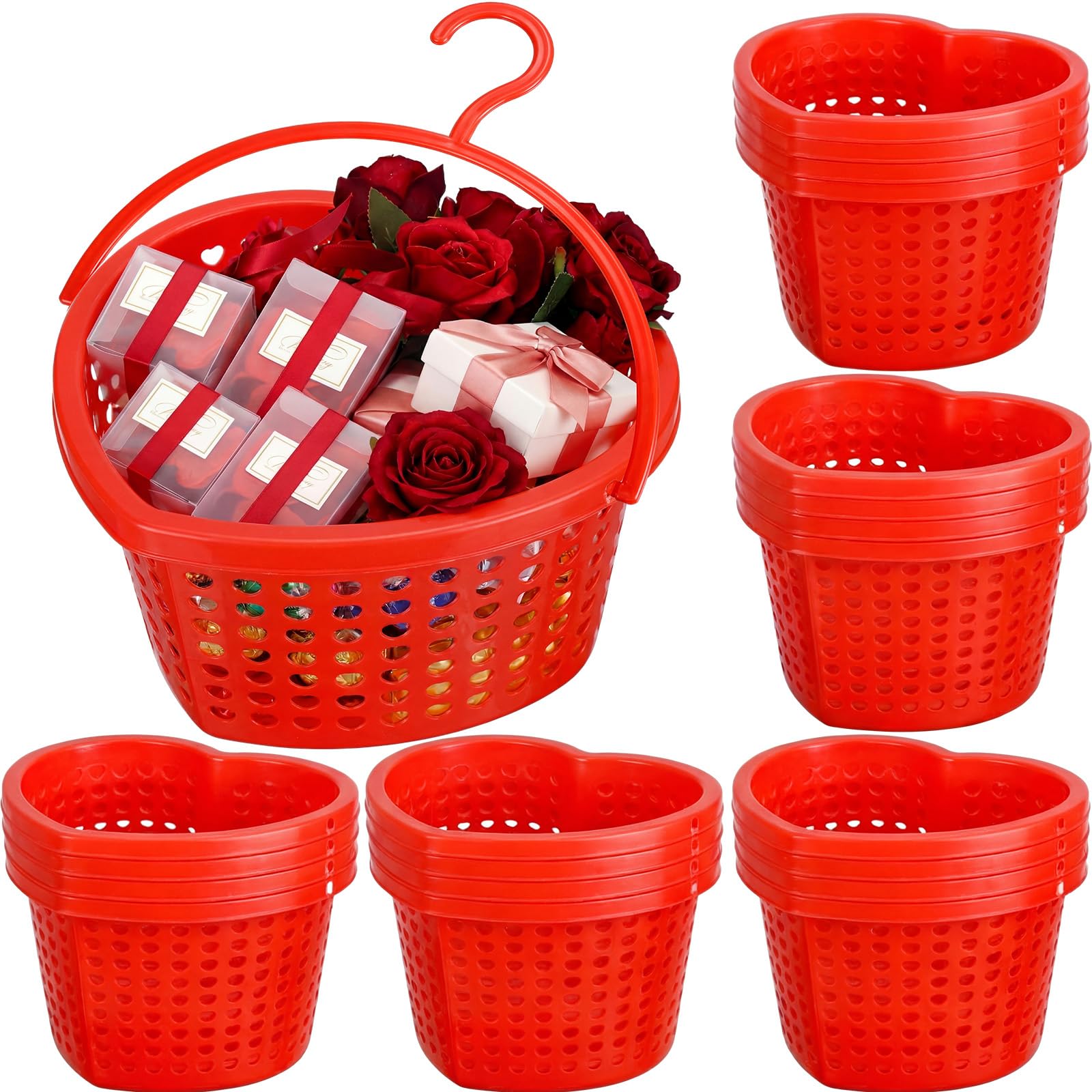Photo 1 of Acellegic 24 Set Valentine's Day Heart Baskets 8"x7"x4" Hollowed Plastic Storage Baskets with Handles for Gift Organizing Home Office Kitchen Birthday Party