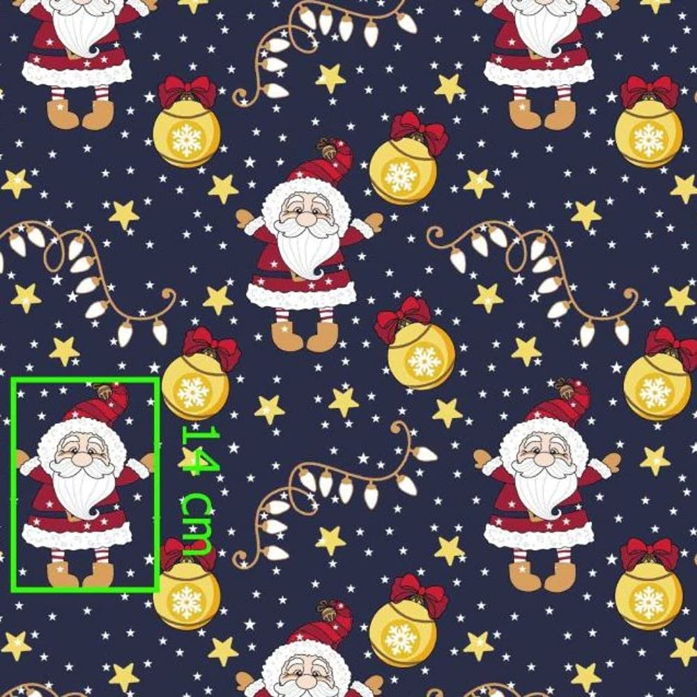 200 x 160 cm 100% Cotton Christmas Cotton Fabric Children Sold by the Metre Craft Sewing Fabric (Santa Claus Ball Stars Dark Blue, 200 x 160 cm)