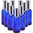 Foraineam 9 Pack 100ml / 3.4 oz. Blue Glass Spray Bottles with Atomizer Refillable Fine Mist Spray Bottle Containers for Perfume, Essential Oils, Cleaning Products