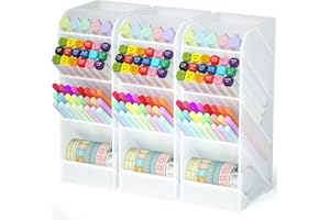 Asten Pen Holder, Pencil Holder for Desk, Pen Organizer for Office, School, Desktop, Large Capacity Pen Storage Organizer with 5 Compartment for Pens, Markers, Makeup Brush, Cosmetics (Clear, 3 Pack)