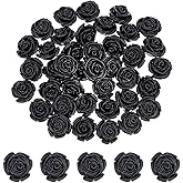 HOBBIESAY 40Pcs Black Rose Cinnabar Beads 14-15mm Flower Carving Loose Beads Rose Floral Spacer Bead Bulk for Valentine's DIY Bracelets Earring Necklace Jewelry Making,Hole:1.5mm