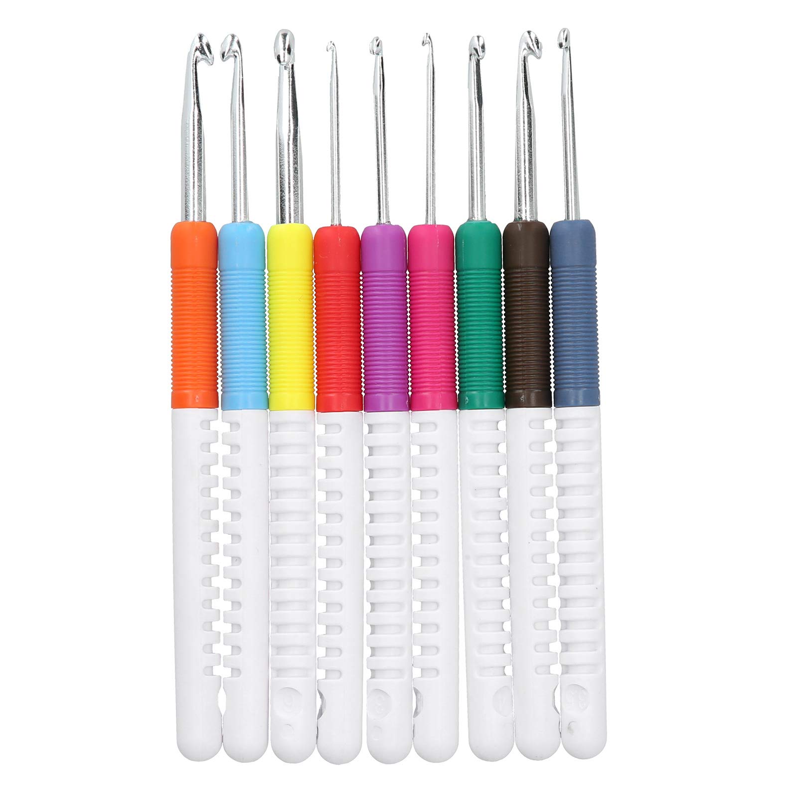 9Pcs Crochet Set ABS 2-Color Plastic Handle DIY Hand‑Woven Sweater Knitting Tools Crochet Hooks Set Coloured Aluminum Ergonomic Handle Crochet