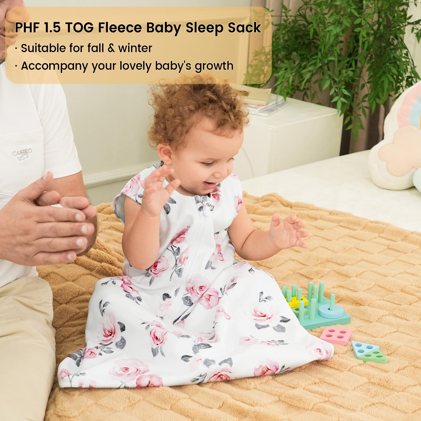 PHF 3 Pack Warm Micro-Fleece Baby Sleep Sack 6-12 Months, Soft Baby Wearable Blanket, 2-Way Zipper Sleeping Bags, Comfy Toddler Sleeping Sack for Girls, Medium Size, Floral