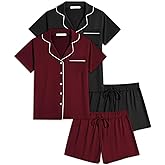 Ekouaer Womens Pajamas Set 2 Pack Button Down Summer Sleepwear Short Sleeve Comfy Pjs Loungewear Set