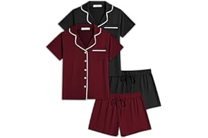 Ekouaer 2 Pack Womens Pajamas Set Button Down Summer Sleepwear Short Sleeve Comfy Pjs Loungewear Set