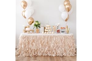 BLUEKATE Champagne Gold Table Skirt. 6ft Table Skirt with Double Layer Organza! Wedding Decorations Rustic Theme, Graduation, Gold Party Decorations. Tutu Table Skirts for Rectangle Tables 6ft
