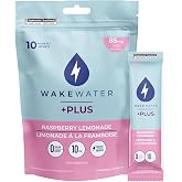 WakeWater Plus Energy Powder - Sugar Free Hydration Drink Mix with Electrolytes and Vitamins - 85mg Natural Caffeine from Green Tea - No Artificial Sweeteners - Raspberry Lemonade, 10 Packets