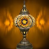 Marrakech Turkish Mosaic Lamp Stained Glass Table Lamp with Tiffany Style | Handmade Moroccan Table Lamp with Bronze Base, Decorative Accent Vintage Lamp for Living Room Bedroom Including LED Bulb