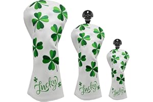 ALIENNANA Golf Headcovers Live Lucky Golf Driver Covers Advanced Embroidery Fairway Wood Covers Hybrid Covers Mallet Blade Putter Head Covers Premium Leather Shamrock Golf Club Covers