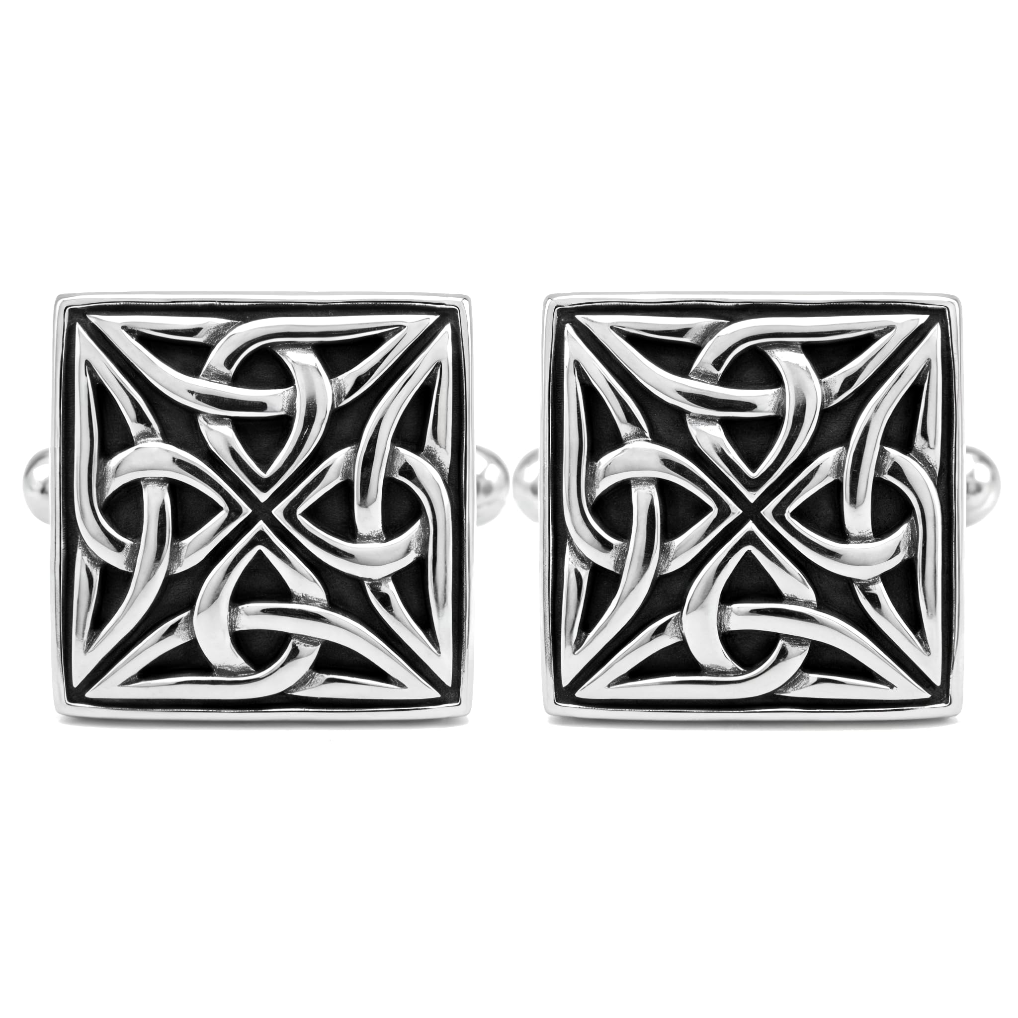 Alexander Castle 925 Sterling Silver Oxidised Celtic Cufflinks for Men - Square 15mm x 15mm Celtic Trinity Cufflinks with Jewellery Gift Box
