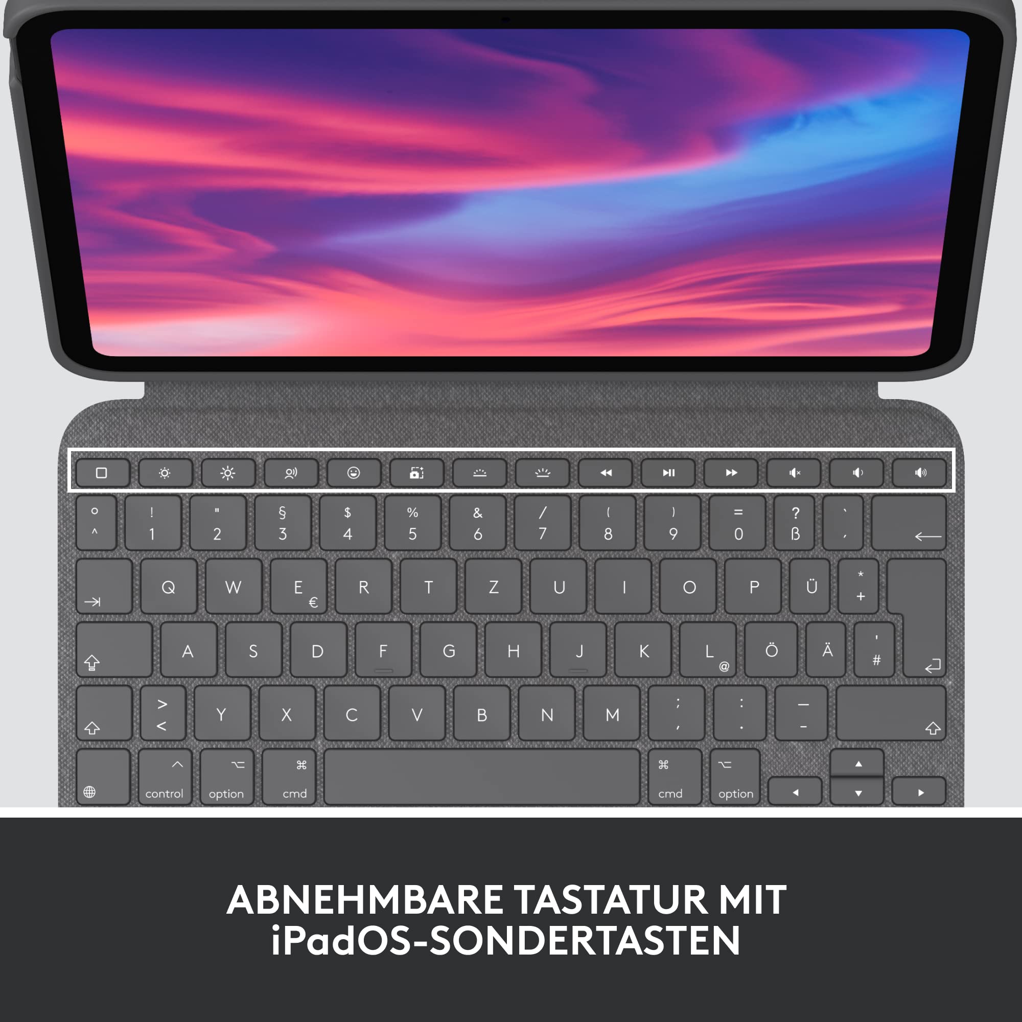 Logitech Combo Touch Case mit Abnehmbarer Tastatur für iPad (10. Generation und A16), großem Präzisions-Trackpad, hintergrundbeleuchteter Tastatur in Standardgröße, Smart Connector, DEU QWERTZ- Grau 3