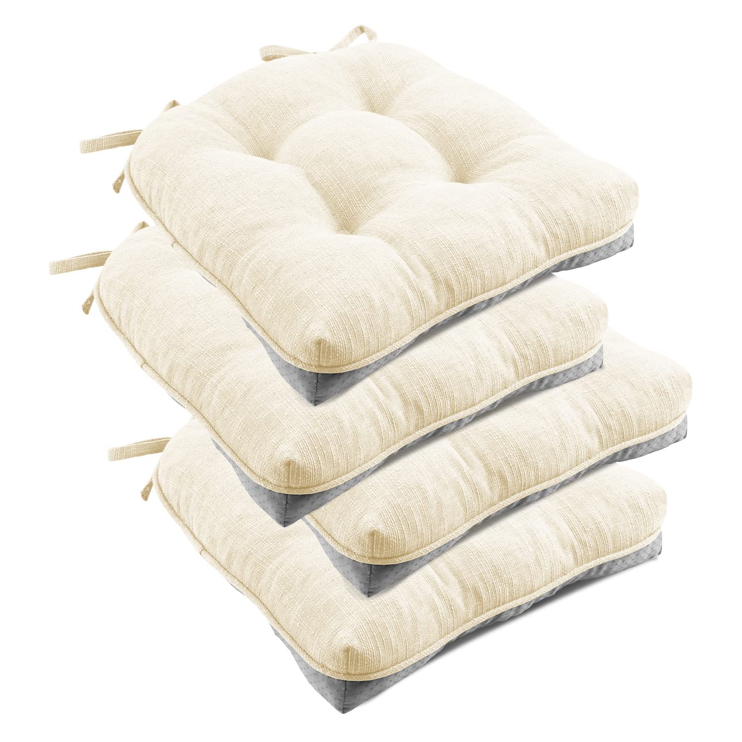 Photo 1 of ***(PARTIAL SET/ ONLY 2)***downluxe Indoor Chair Cushions for Dining Chairs, Tufted Overstuffed Textured Foam Kitchen Chair Pads with Ties and Non-Slip Backing, 15.5" x 15.5" x 4", Beige, 4 Pack