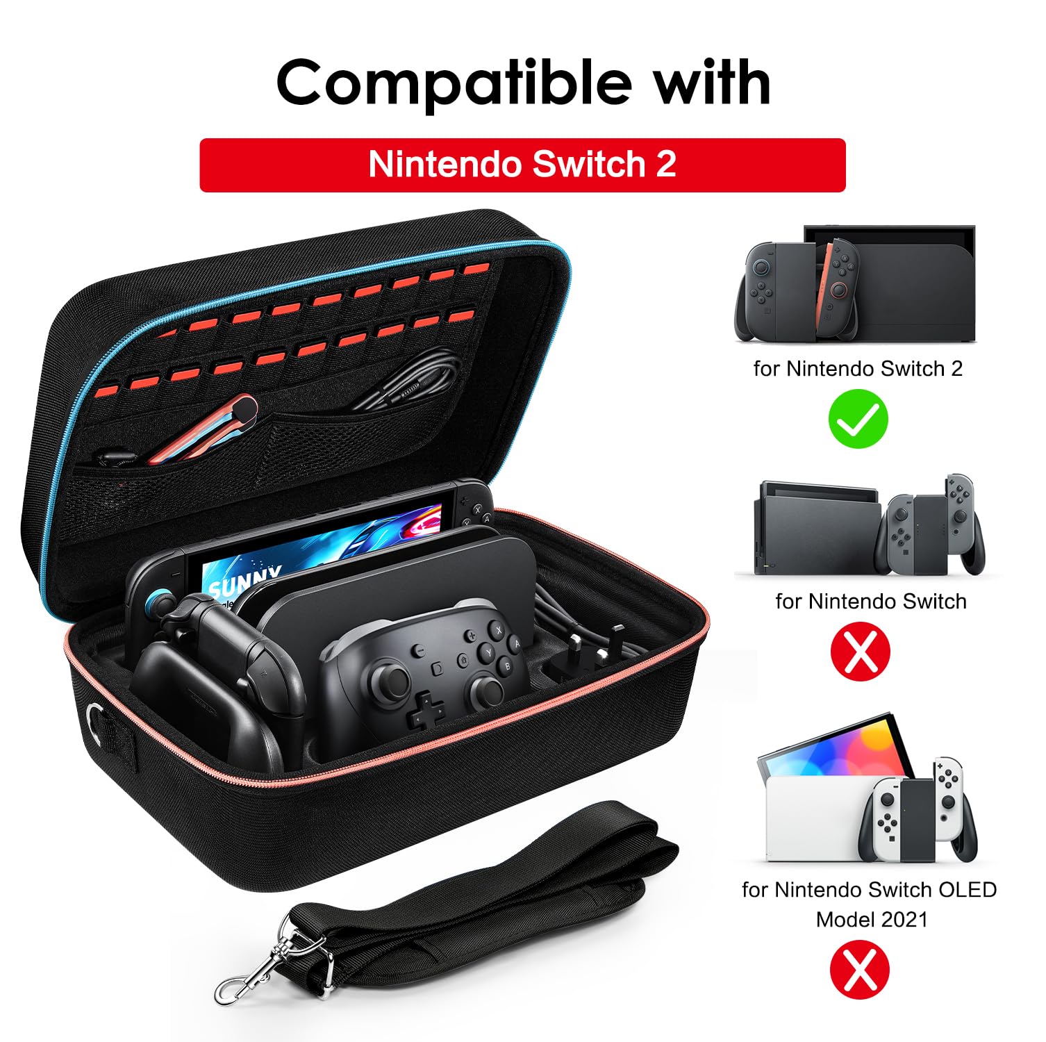 ivoler Carrying Storage All in One Case for Nintendo Switch 2 (2025),Portable Travel All Protective Hard Messenger Bag Soft Lining 20 Games for Switch 2 Console Pro Controller Accessories Black