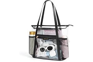 Missnine Clear Bag for Stadium Events Thick PVC Clear Tote Bag for Women with Side Mesh Pockets for Sports Concert Lunch Work