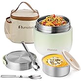 Bumotse 40oz Insulated Food Jar with 2 Compartments, Leak-Proof Thermo for Hot Food Wide Mouth Stainless Steel Includes Spoon and Fork Soup Thermo Lunch Containers Bento Box for Adults(Green