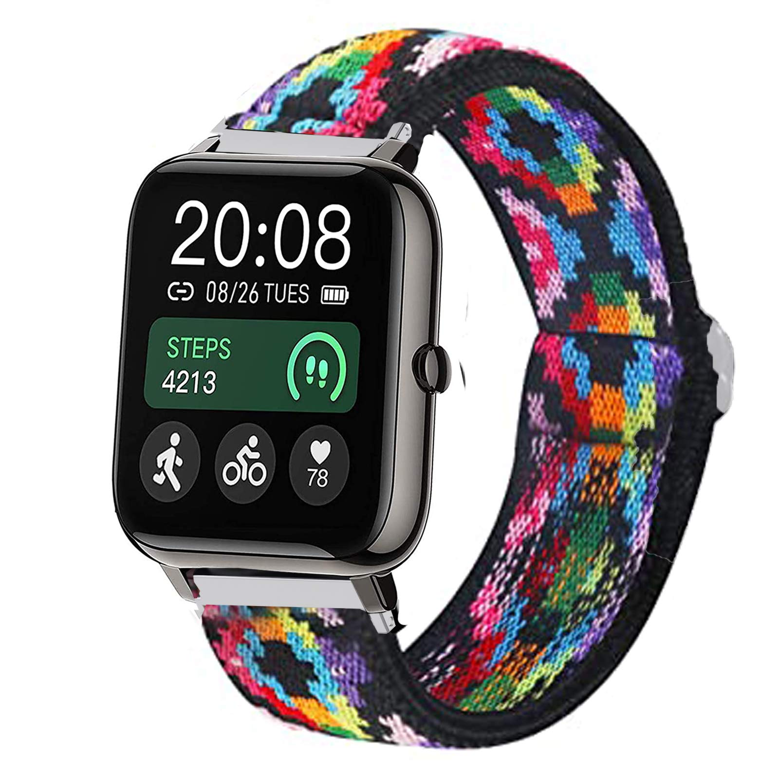 Giaogor Stretch Elastics Adjustable Strap Compatible for Popglory 22 Smartwatch - Aztec Style Colorful