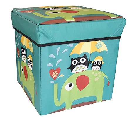 TIED RIBBONS Kids Room Toy Storage Box Stool for Kids Under Lid Padded Seat (30 cm X 28.5 cm X 28.5 cm, Multicolor)