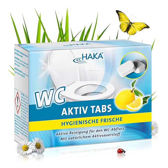 HAKA WC Aktiv Tabs I 8 Tabs I Toilettenreiniger zum Entfernen von Kalk, Urinstein und Schmutz I Toiletten Tabs mit Zitronen D