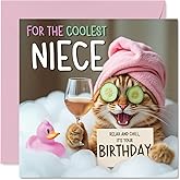 Stuff4 Funny Niece Birthday Card, Relaxing Bath Cat | Cheeky Happy Birthday Card for Niece from Auntie Uncle, 5.7 Inch Joke Humor Bday Greeting Cards