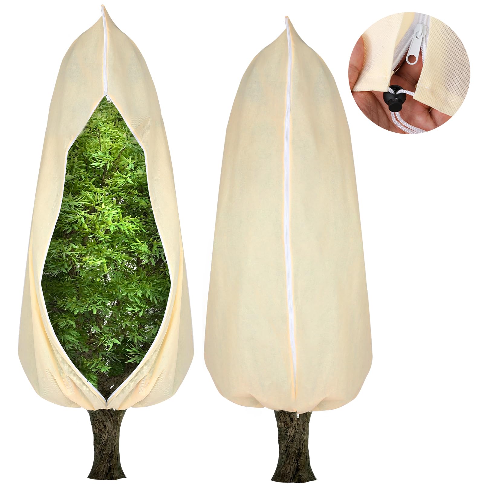GSrenyu 2 Pack Plant Frost Cover Bags, Plant Fleece Frost Protection, Frost Covers with Zipper Drawstring, Plant Covers for Winter Outdoor Plants Olive Trees (120 * 180cm)