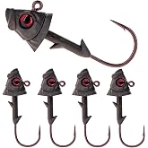 Reaction Tackle Tungsten Fish Head Jig Heads, Realistic 3D Eye Swimbait Jig Heads with Bait Keeper for Bass and Walleye, Freshwater and Saltwater Fishing (5-Pack)