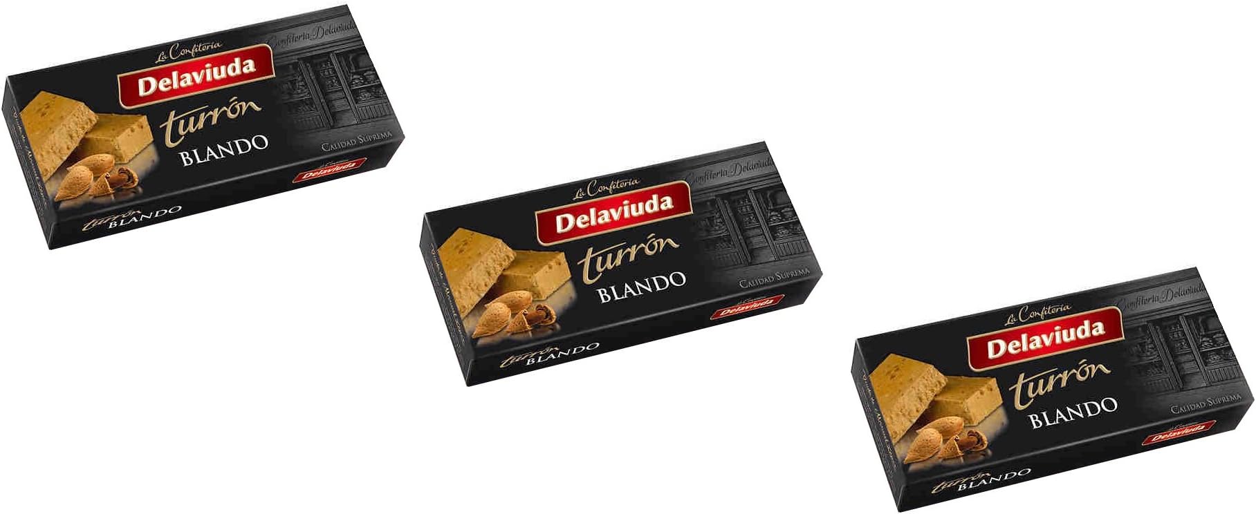 Delaviuda - Pack Included 3 Turron Blando, Soft Almond and Honey Nougat - Supreme Quality - 200gr (No Gluten) - Spanish Product / Nougat Spanish