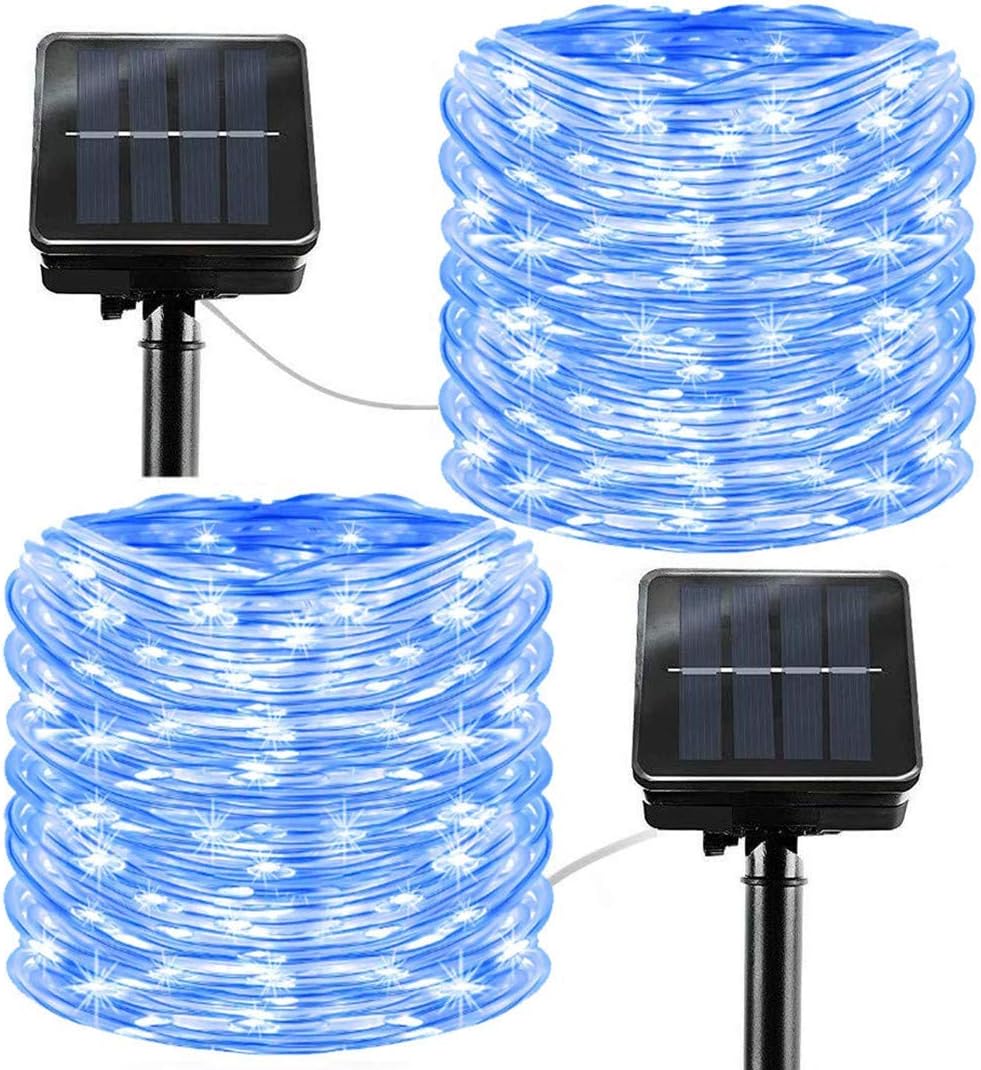 FEEEZC Solar Lichterketten Outdoor Seilleuchten, 2er Pack 8 Modi 100