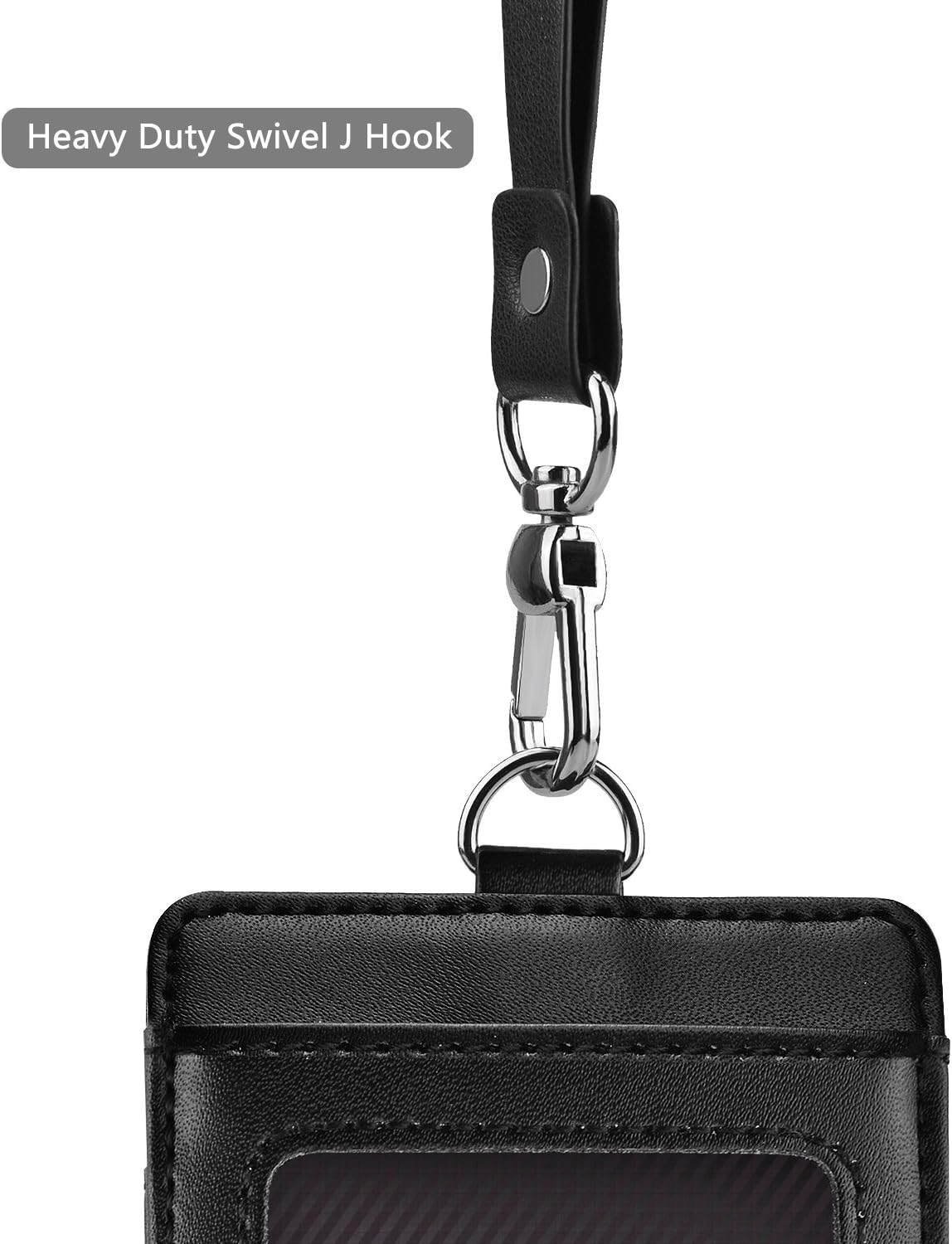Fushing Vertical Genuine Leather ID Card Name Tag Badge Holder Protector with Neck Strap Lanyard for Business School Event (Black) - Image 5