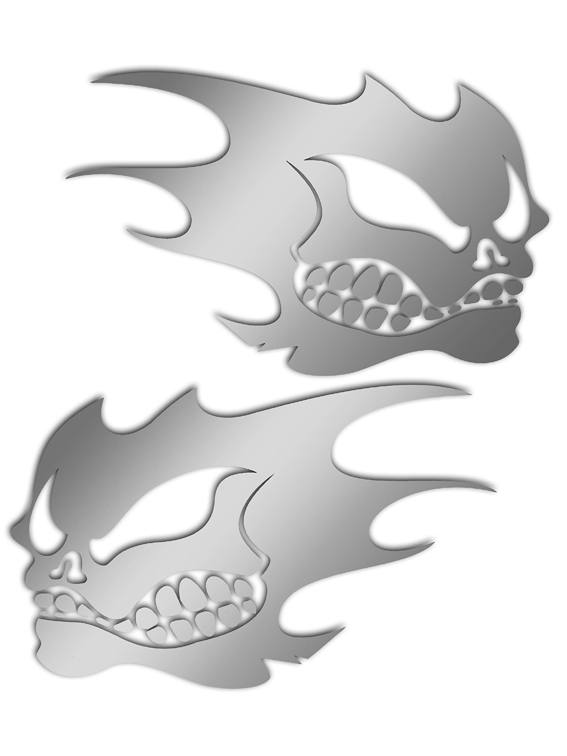 Quattroerre Supershaped Die-Cut Skull with Flames for Car, Chrome, 10 x 12 cm