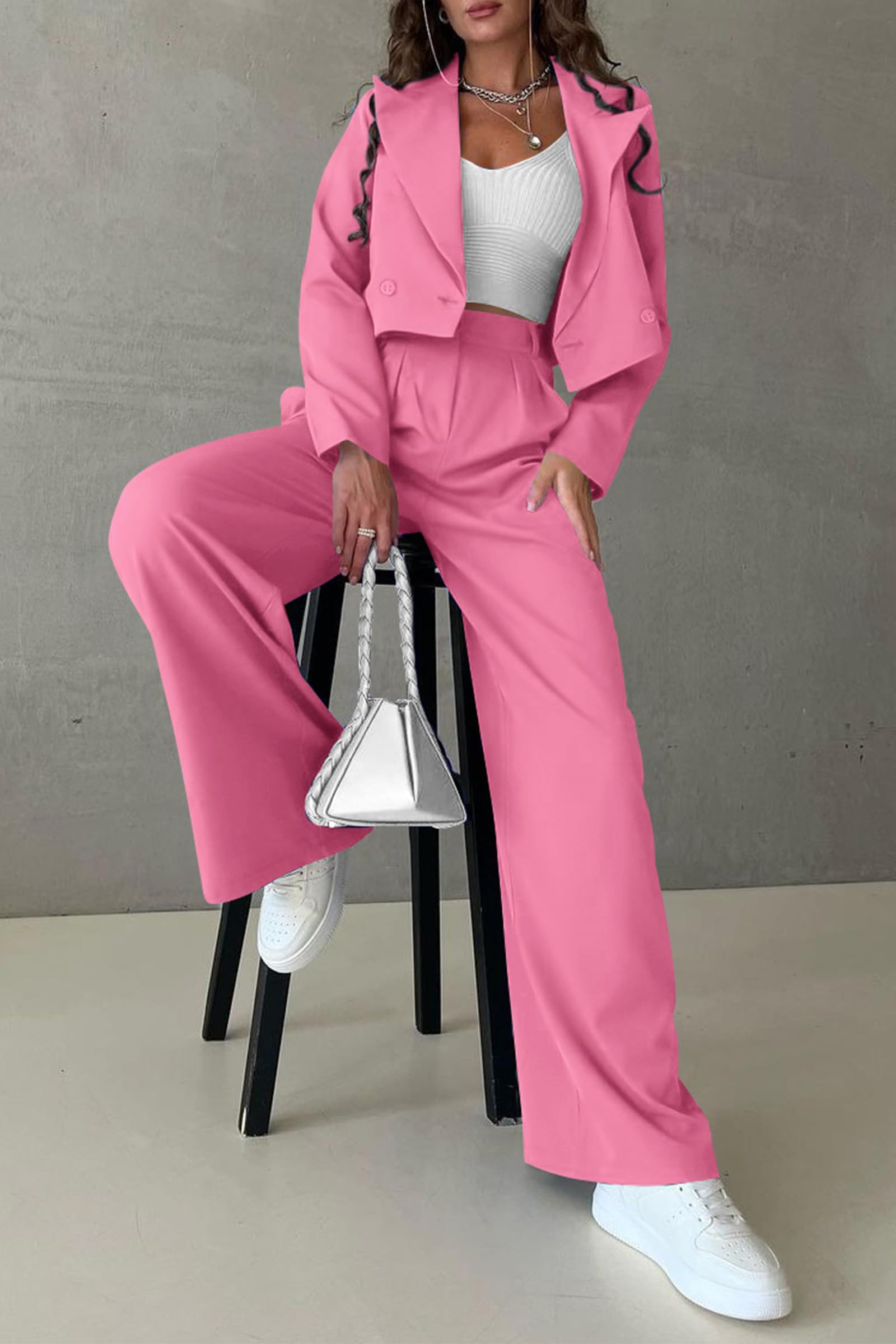 Cropped Blazer and Wide-Leg Pants Suit