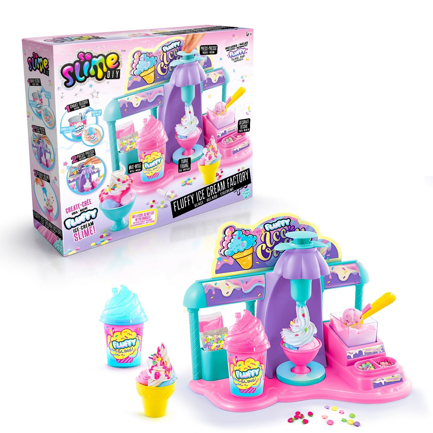 So Slime DIY Fluffy Ice Cream Factory – Slime Making Kit for Kids | Make Fluffy, Icee & Scented Slime with Mixing Tools, Decorations & Accessories | No Glue Craft Kit Age 6+