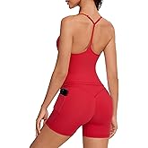 OMKAGI 2 Piece Workout Sets for Women Cute Y Back Tank Tops Booty Shorts Outfits with Pockets
