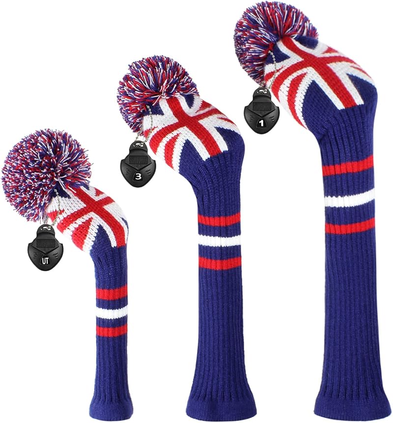 Scott Edward Knitted Golf Head Covers 3Pcs Driver Fairway Hybrid UK Flag